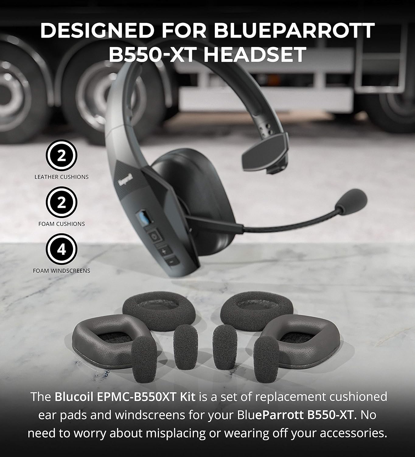 Blucoil EPMC-B550XT Replacement Cushions, Windscreen Kit for Blueparrott B550-XT (New)