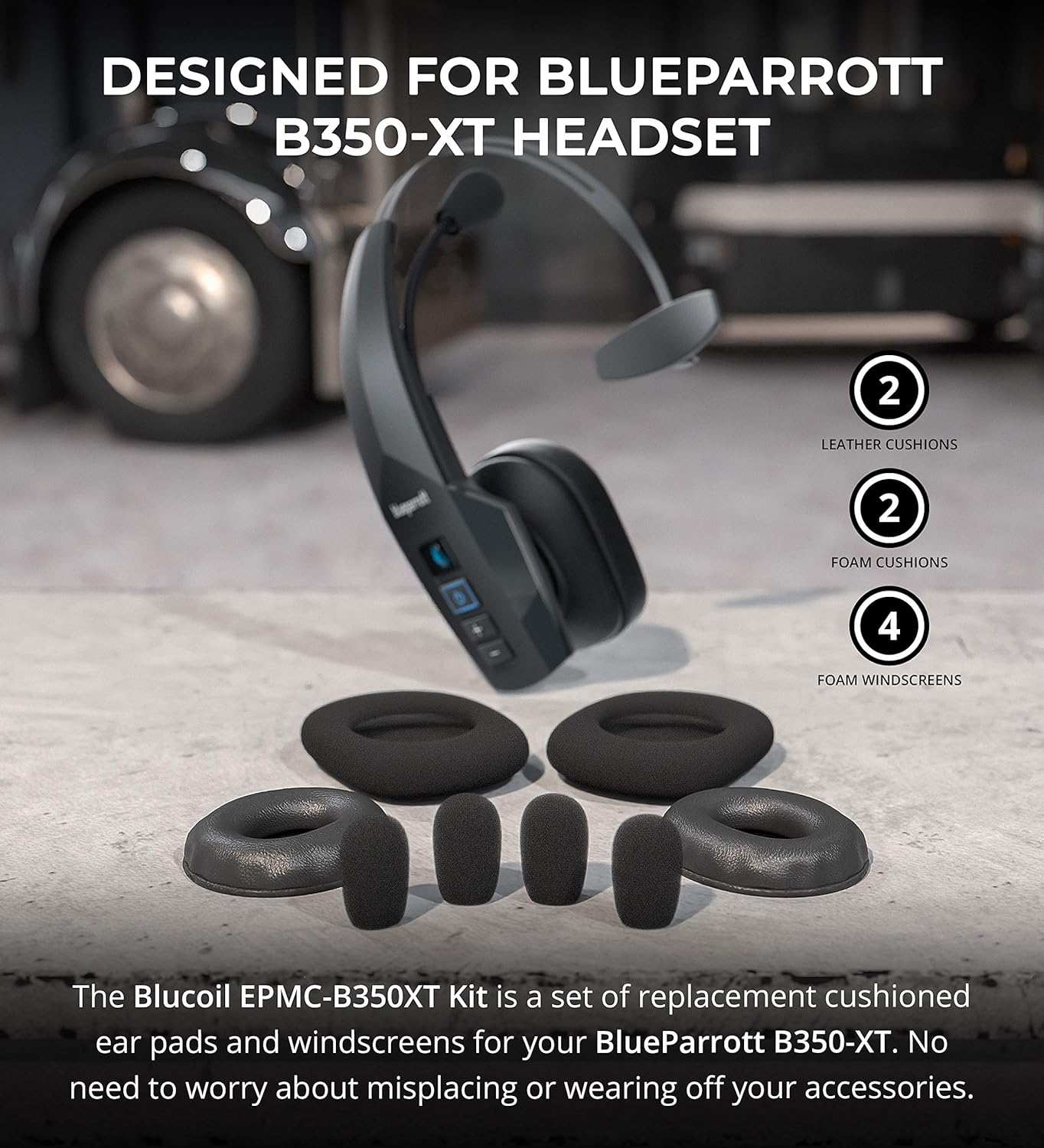 Blucoil EPMC-B350XT Replacement Cushion & Windscreen Kit for Blueparrott B350-XT (New)