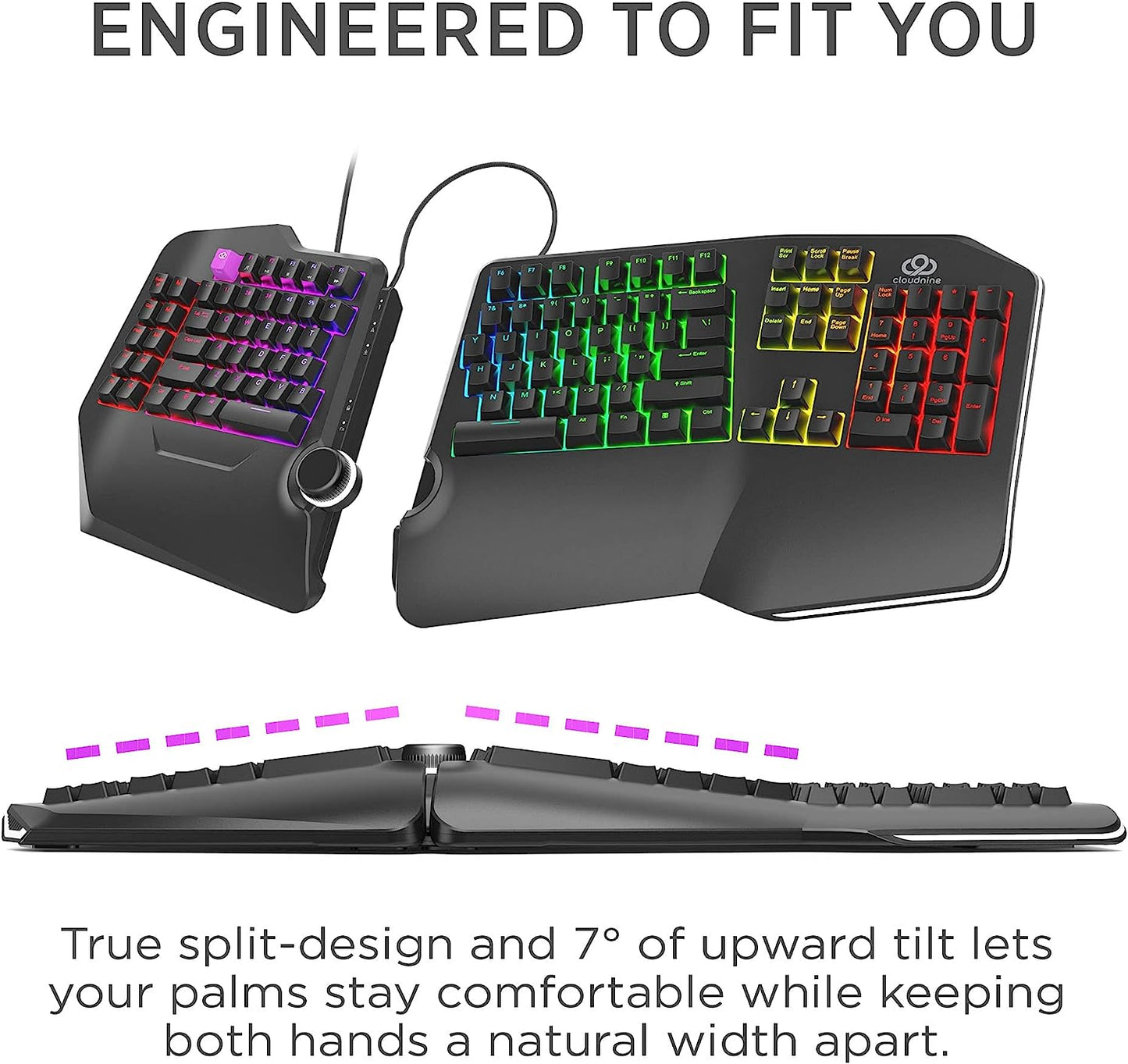 Cloud Nine C989M Ergonomic Mechanical Keyboard - Cherry RGB MX Brown Switches (Used, No Retail Box)