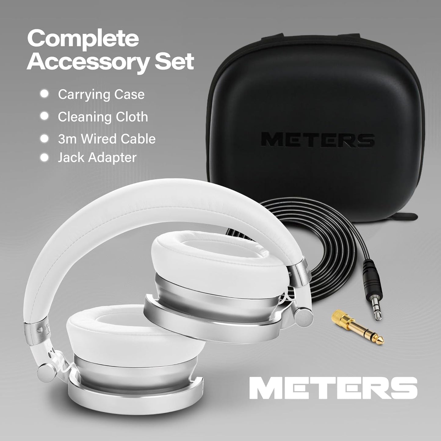 Meters Over-Ear Wireless Headphones w/ Noise Cancellation, 16 Hr Battery - White (Used)
