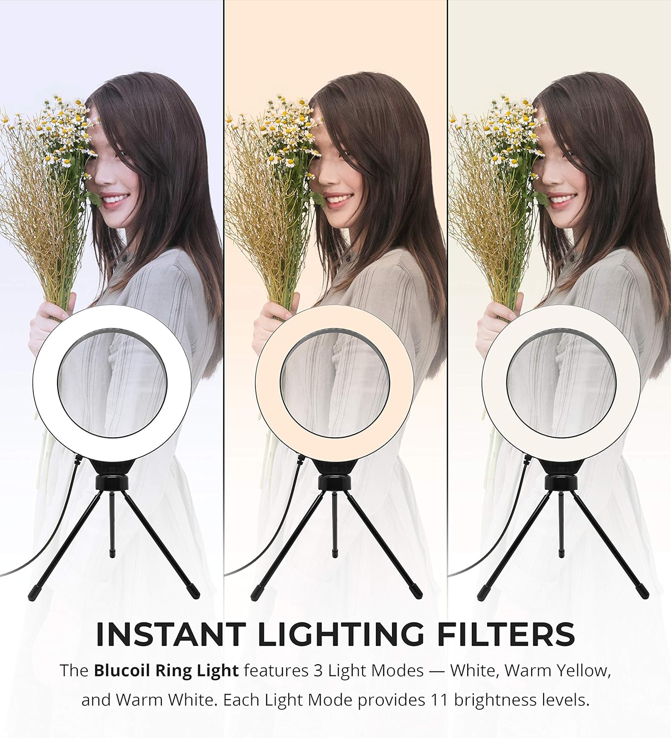 Blucoil 6in Selfie Ring Light w/Desk Tripod Stand, 3 Modes, 11 Brightness Levels (New)