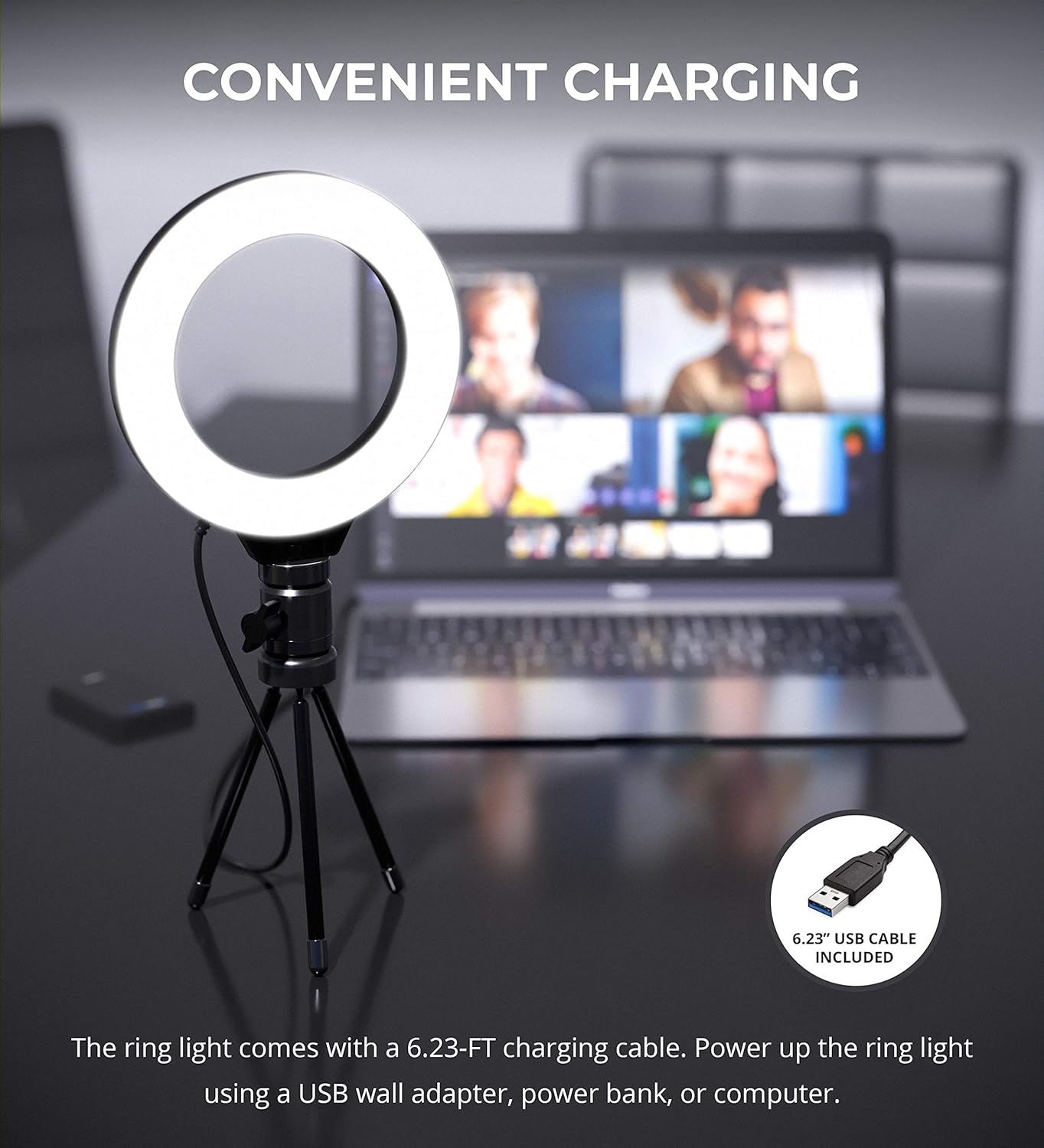 Blucoil 6in Selfie Ring Light w/Desk Tripod Stand, 3 Modes, 11 Brightness Levels (New)