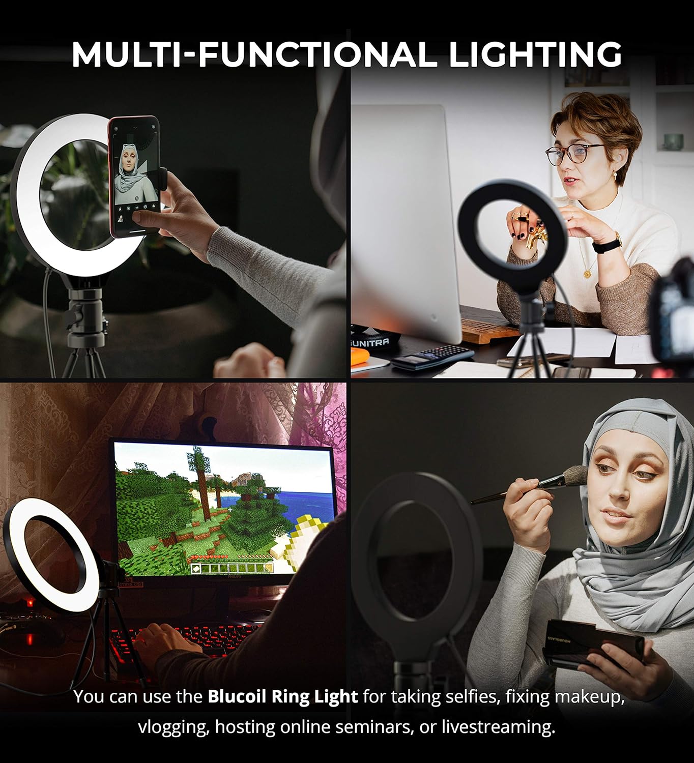 Blucoil 6in Selfie Ring Light w/Desk Tripod Stand, 3 Modes, 11 Brightness Levels (New)