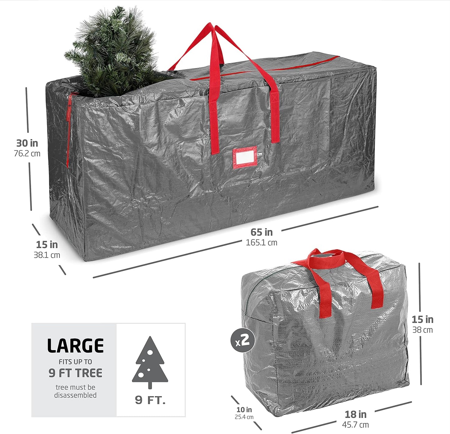 ZOBER Dual Zipper Christmas Tree Storage Bag with 2 Garland Bags, 9 Ft - Gray (New)