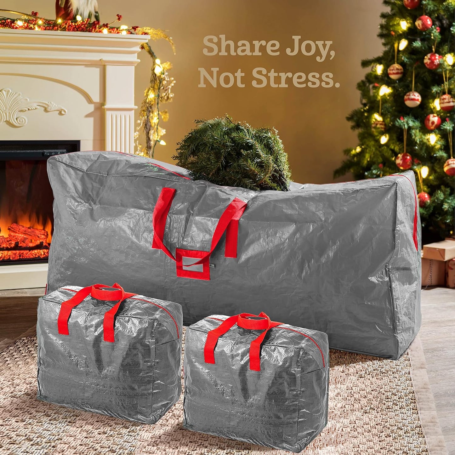 ZOBER Dual Zipper Christmas Tree Storage Bag with 2 Garland Bags, 9 Ft - Gray (New)