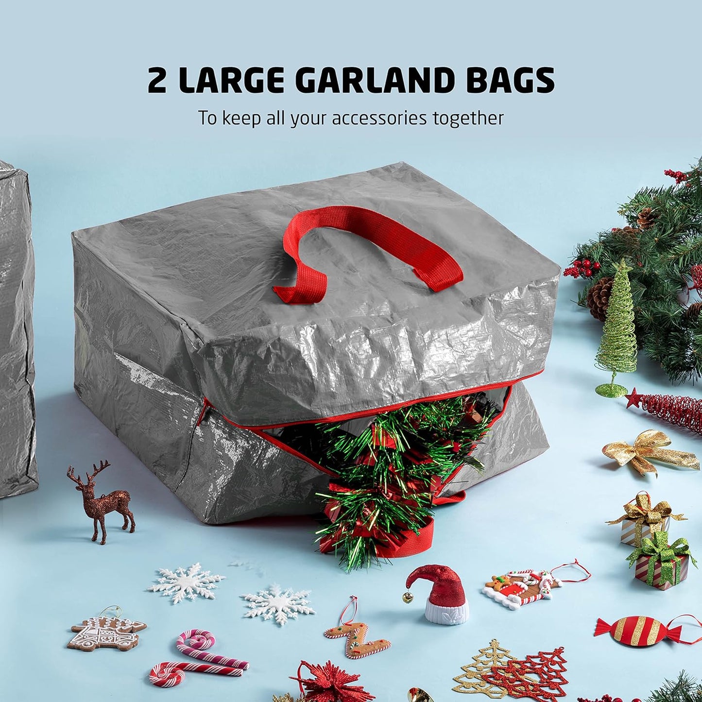 ZOBER Dual Zipper Christmas Tree Storage Bag with 2 Garland Bags, 9 Ft - Gray (New)