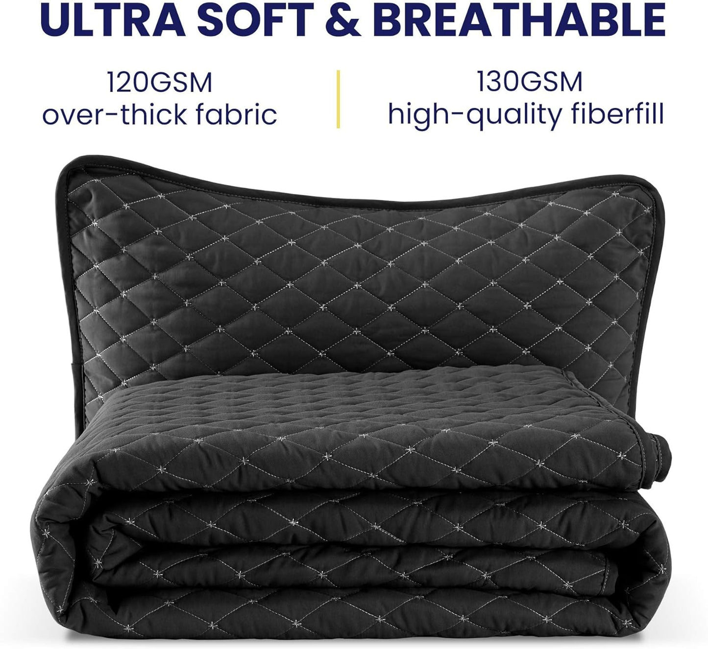 Sleep Zone Solid Durable Casual Reversible 3 Pieces Quilt Set with 1 Pillow Sham (Like New, Damaged Retail Box)