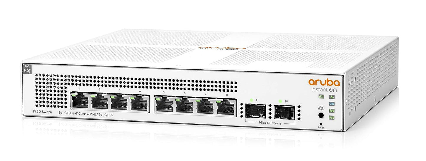 Aruba 1930 Instant On 8-Port PoE Gb Ethernet 8xGE, 2X 1G SFP & L2+ Smart Switch (Like New)