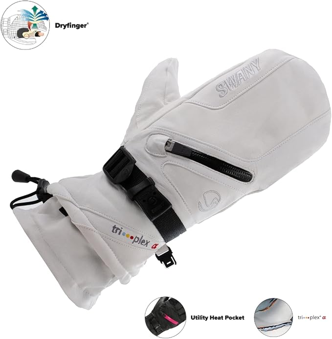 Swany Women's X-Cell 2.1 Waterproof Warm Leather Winter Mittens, White - Small (Used)