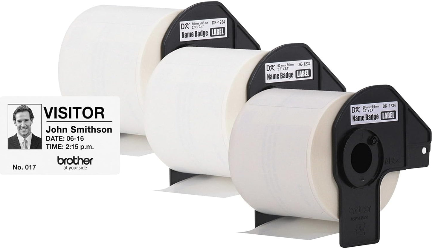 Brother DK-12343PK Die-Cut Name Badge Paper Labels, 3 Rolls - White (Like New)
