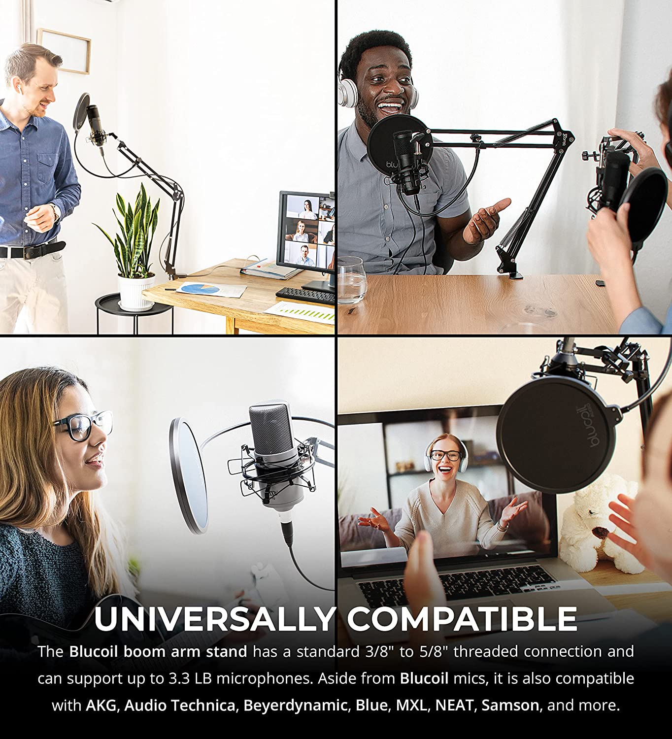 Blucoil Microphone Suspension Boom Scissor Arm Stand with Pop Filter (New)