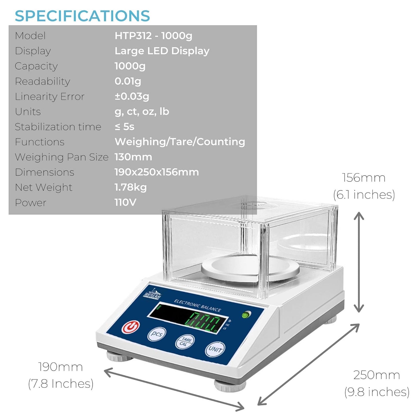 Fristaden Lab Seattle Alki Scientific Analytical Precision Scale, 3000g x 0.01g- (Like New)