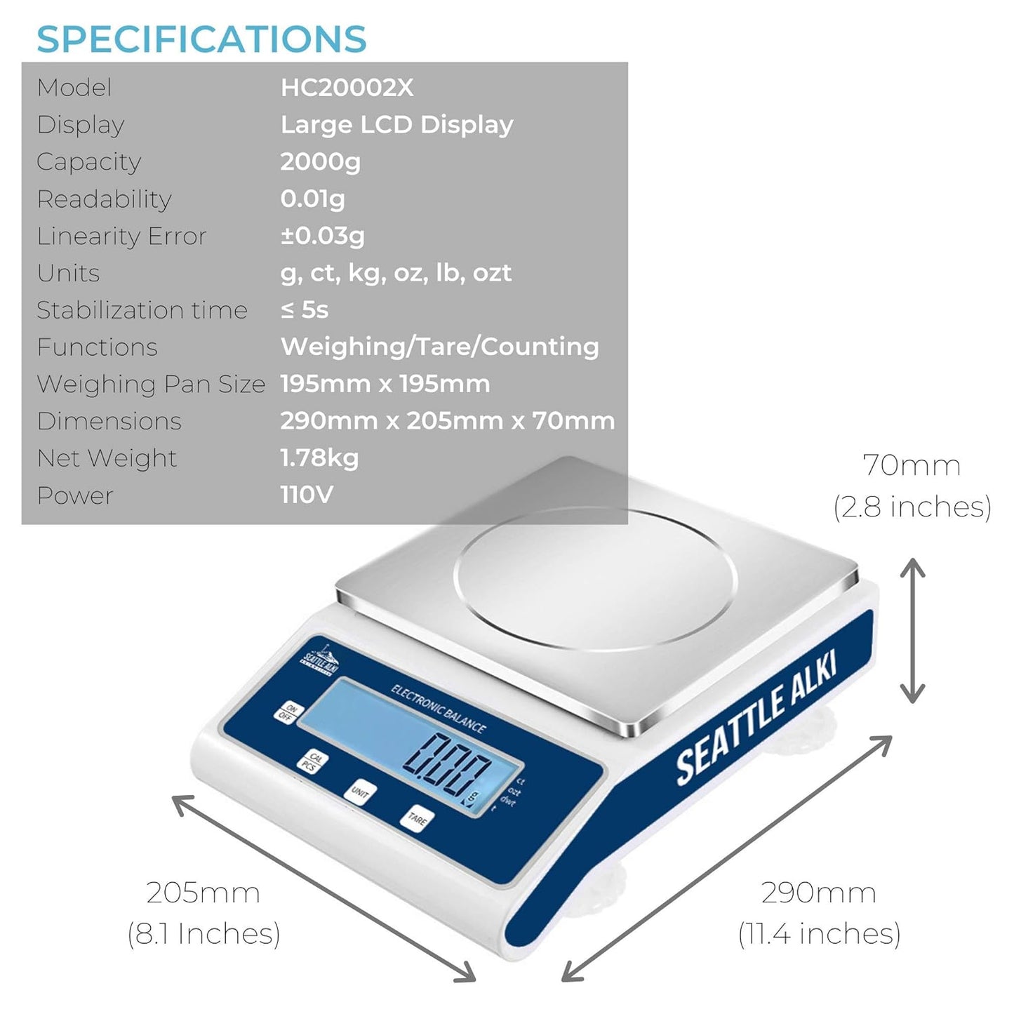 Fristaden Lab Seattle Alki Scientific Analytical Precision Scale, Upto 2000 Lbs (Like New)