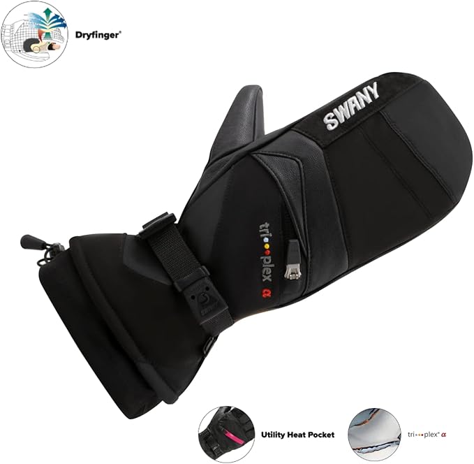 Swany Men's X-Change Waterproof Warm Leather Winter Mittens, Black - Medium (Like New)
