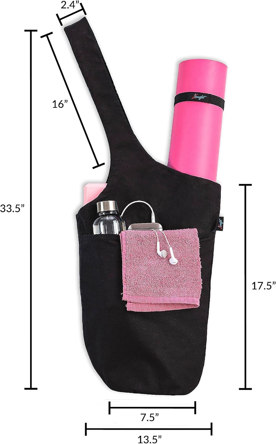 Zenifit Versatile Durable Yoga Mat Bag with Mat Straps & Storage Pockets, Black (Like New)