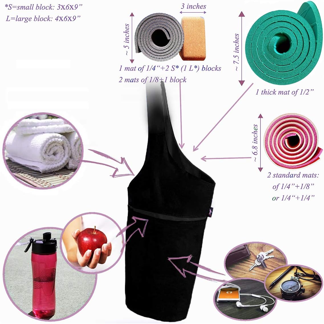 Zenifit Versatile Durable Yoga Mat Bag with Mat Straps & Storage Pockets, Black (Like New)