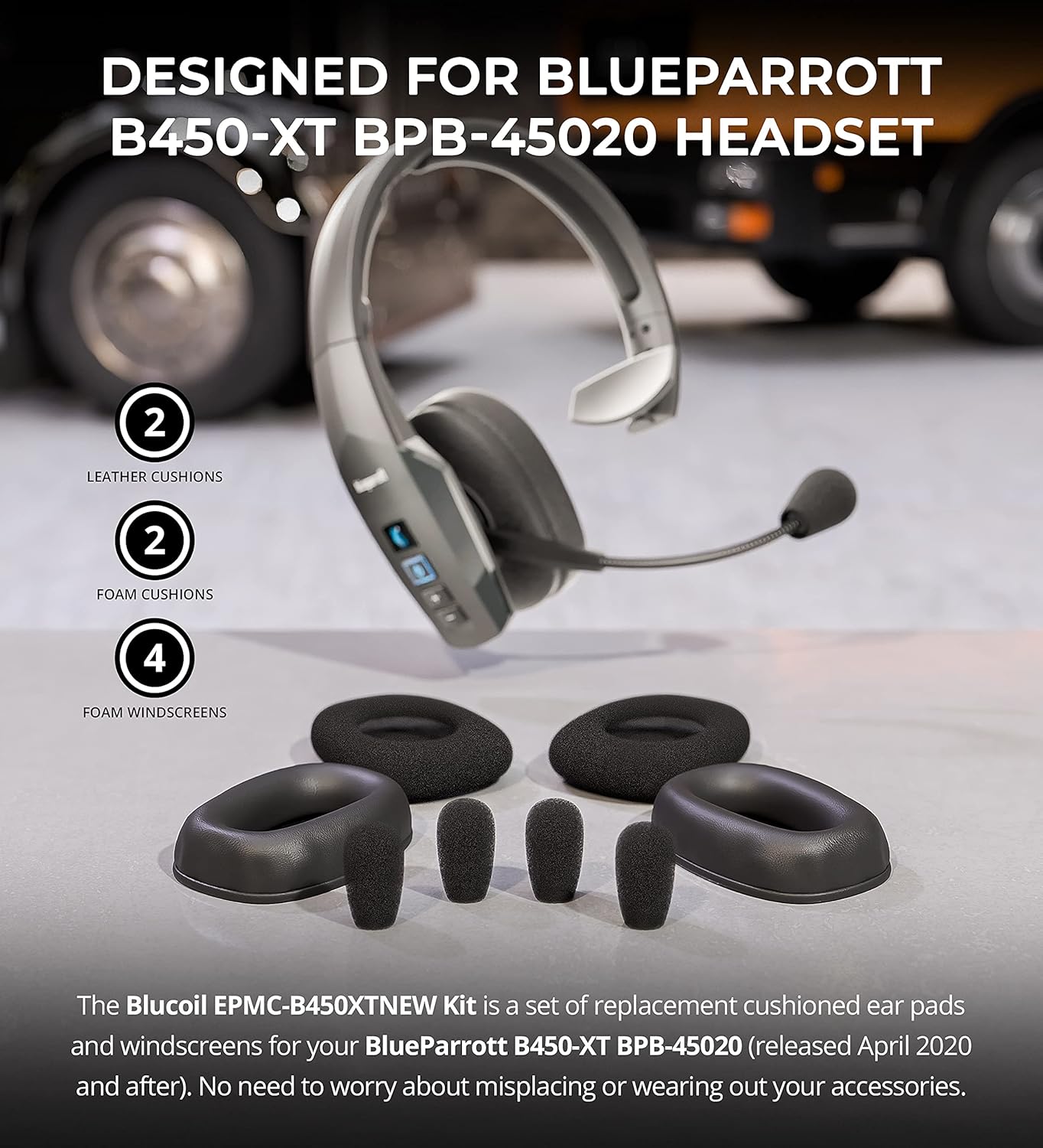 Blucoil EPMC Replacement Cushions & Windscreen Kit for Blueparrott B450-XTNEW (New)