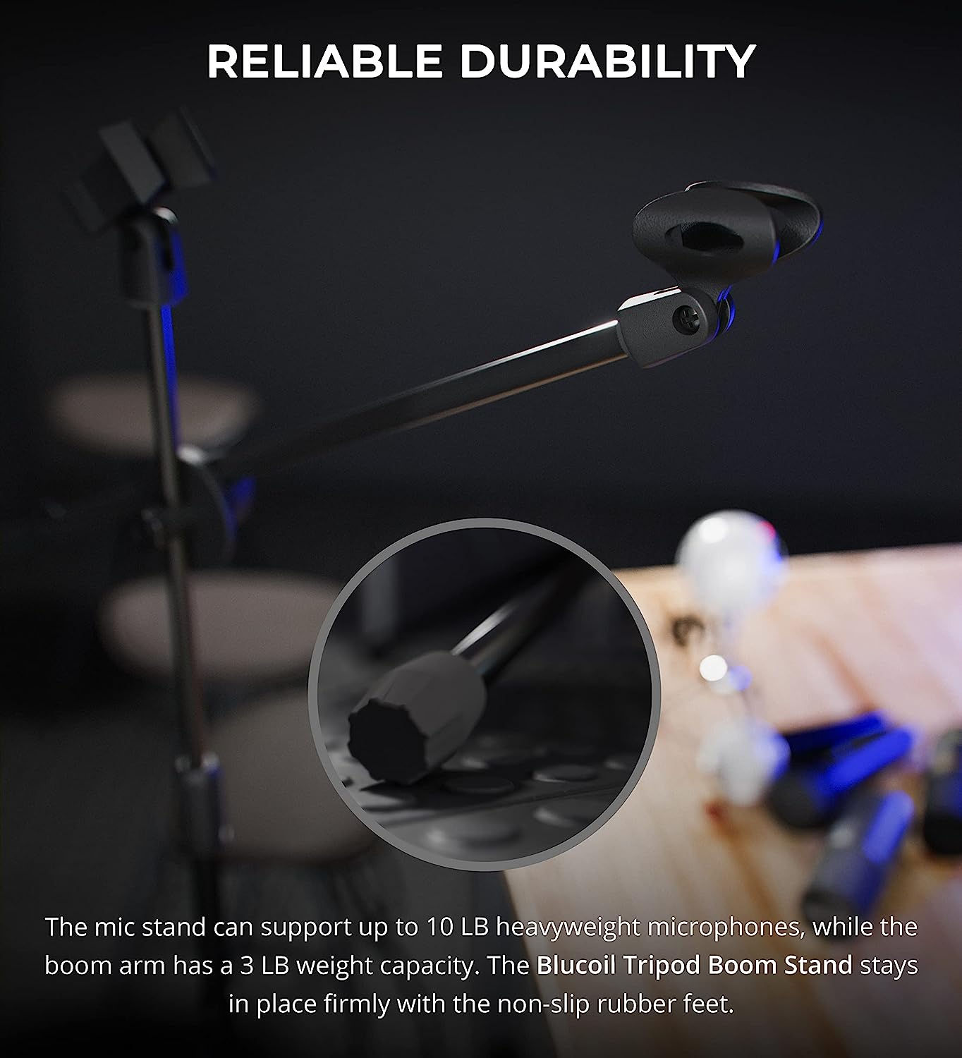 Blucoil Adjustable Microphone Stand, Rotating Arm, Tripod Base, Dual Mic Clips (New)