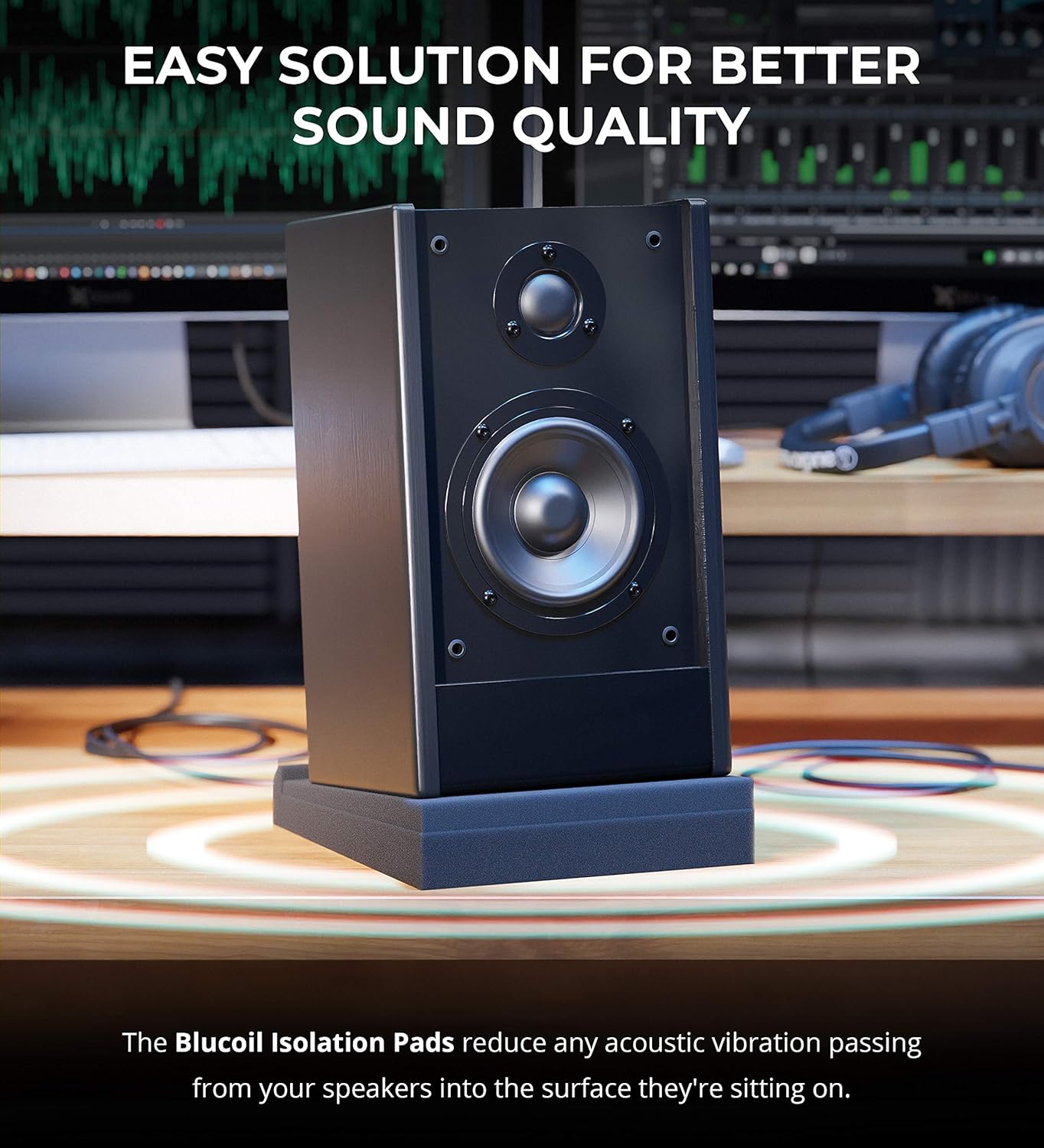 Blucoil Acoustic Isolation Pads for Sound Proofing Studio Monitors/Speakers (2) (New)