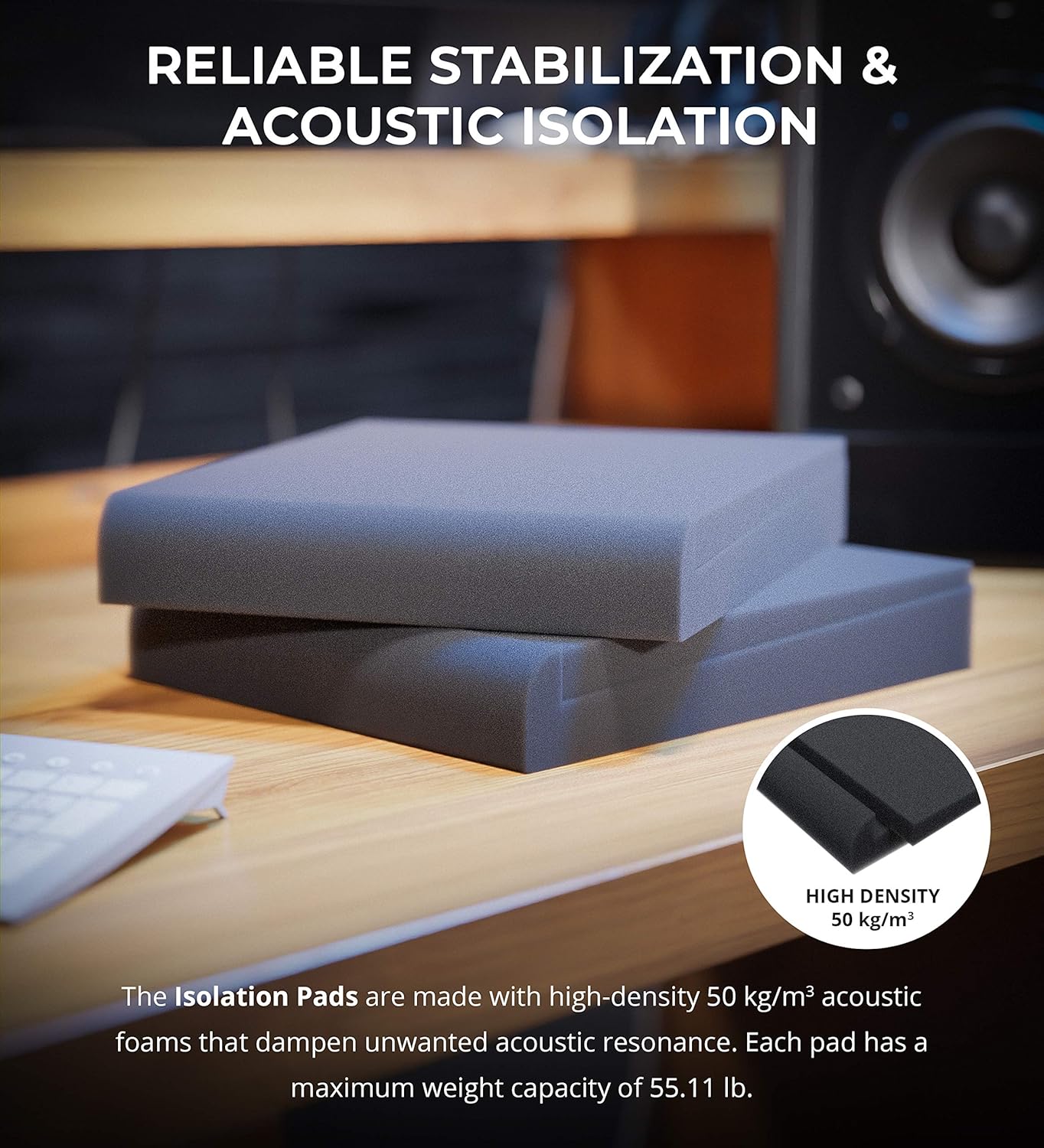 Blucoil Acoustic Isolation Pads for Sound Proofing Studio Monitors/Speakers (2) (New)