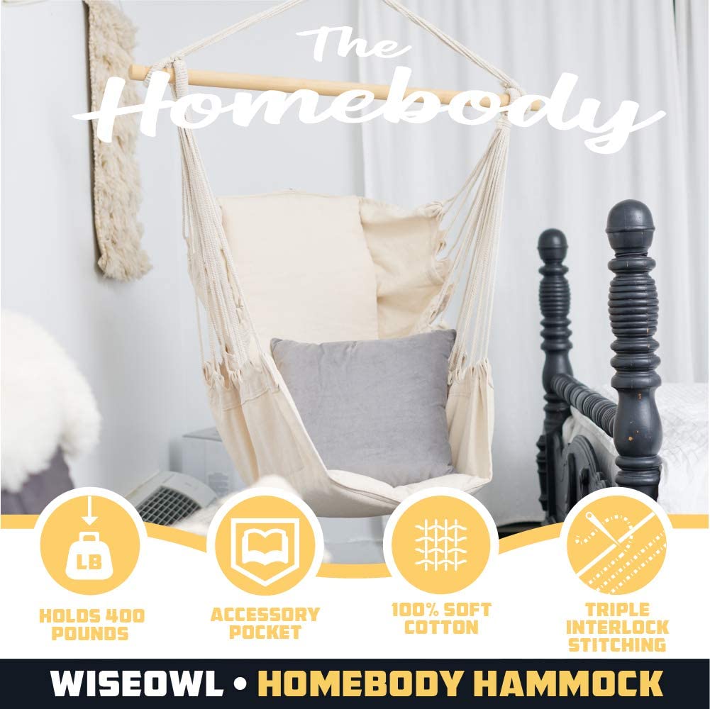 Wise Owl LHCWHT8 Boho Cushioned Hammock Swing Chair - White (Like New)