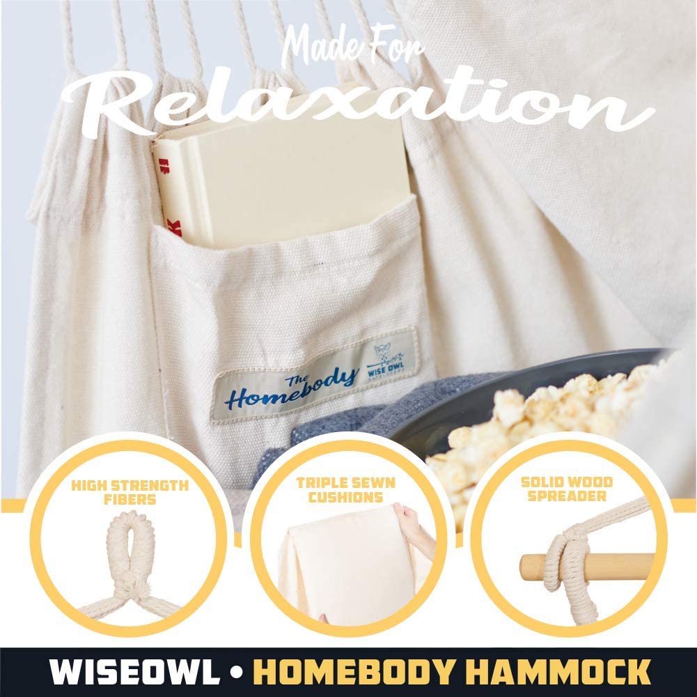 Wise Owl LHCWHT8 Boho Cushioned Hammock Swing Chair - White (Like New)