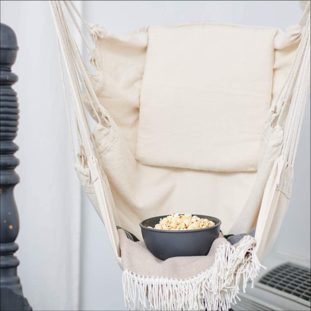 Wise Owl LHCWHT8 Boho Cushioned Hammock Swing Chair - White (Like New)