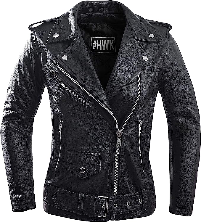 HWK Women's Brando Leather Water Resistant Motorcycle Jacket, X-Large - Black (Like New)