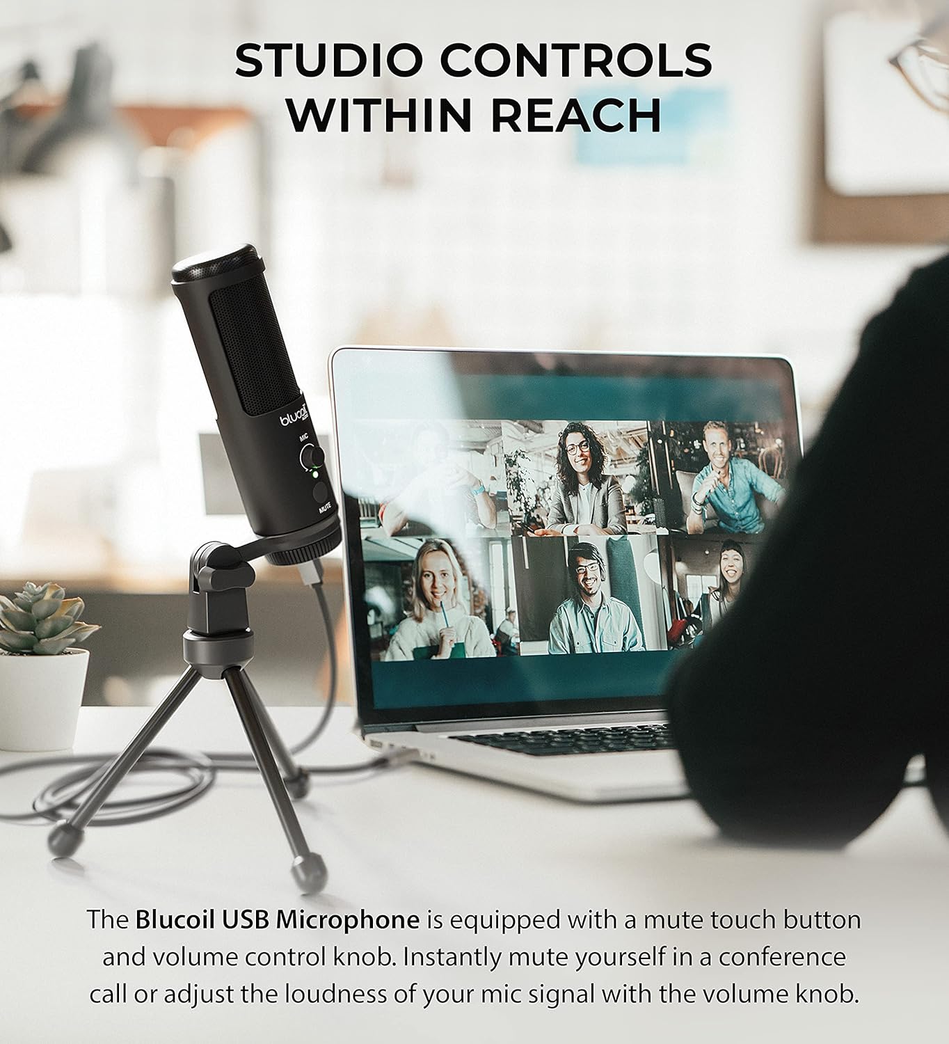 Blucoil USB Cardioid Condenser Microphone with USB Cable & Tripod - Chrome (Like New)