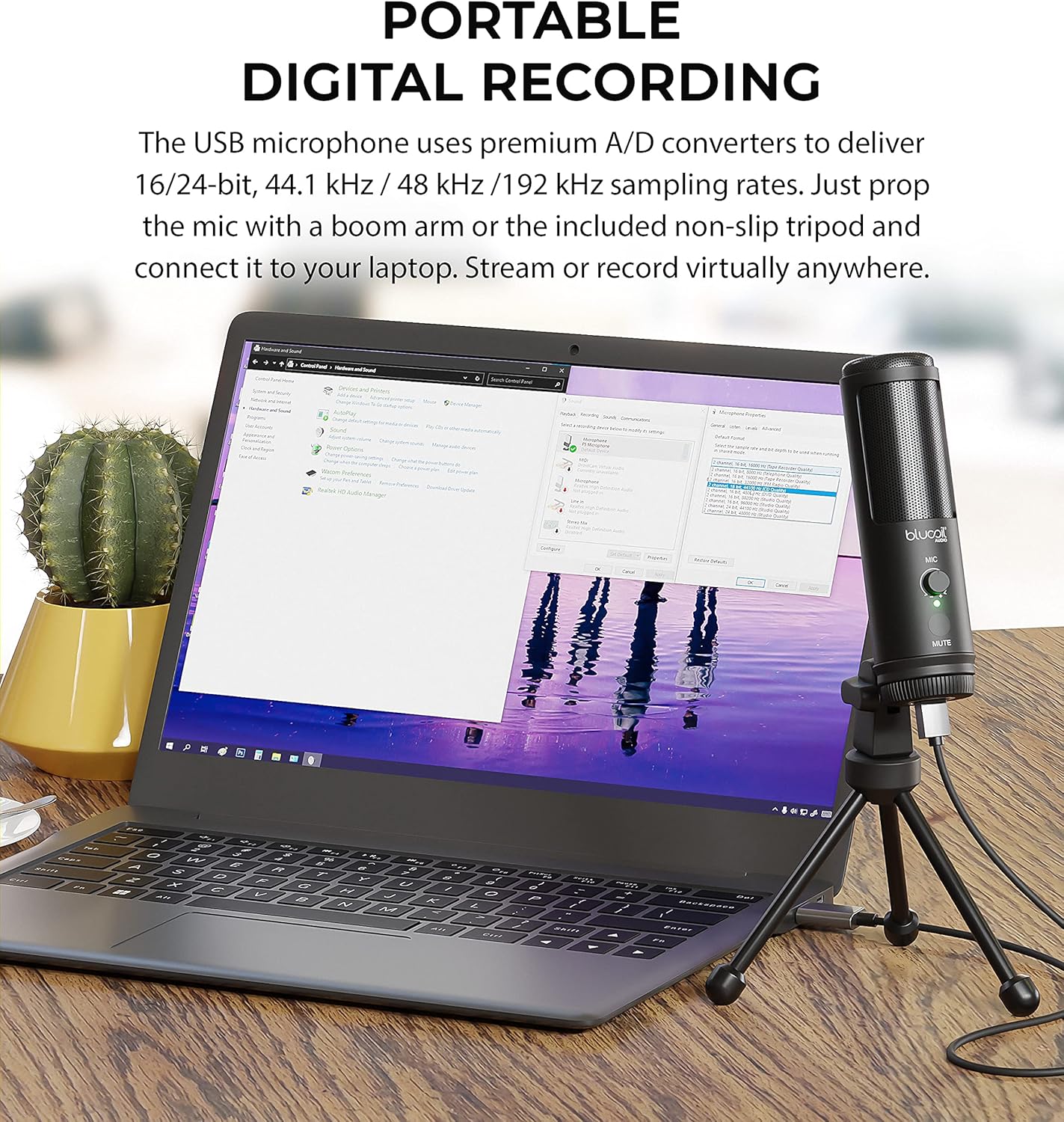 Blucoil USB Cardioid Condenser Microphone with USB Cable & Tripod - Chrome (Like New)