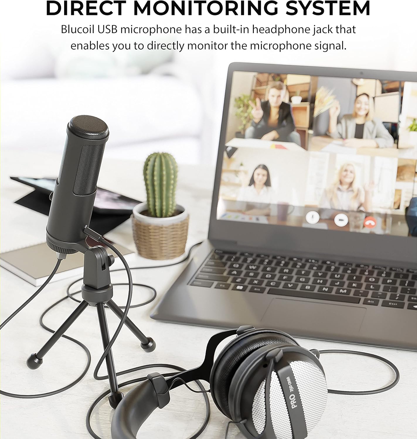 Blucoil USB Cardioid Condenser Microphone with USB Cable & Tripod - Chrome (Like New)