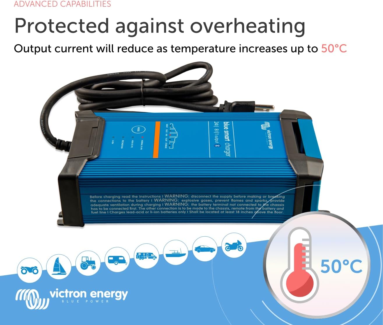 Victron Energy Smart IP22 Car Battery Charger for Motorcycle, 120V (AC), Blue (Used)