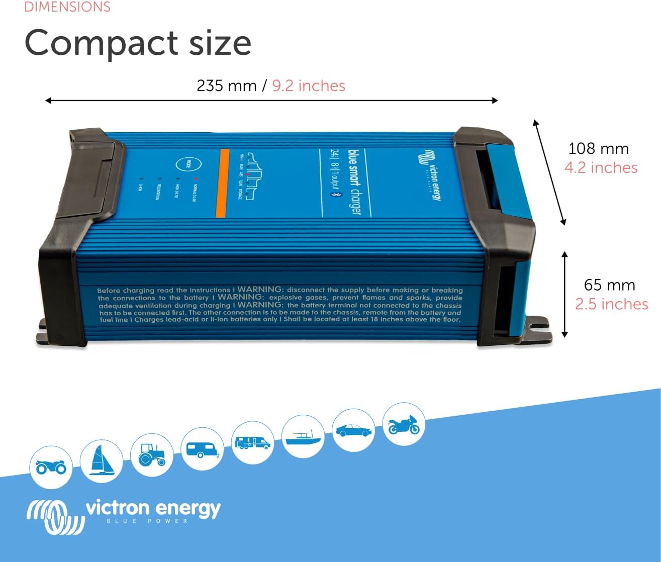 Victron Energy Smart IP22 Car Battery Charger for Motorcycle, 120V (AC), Blue (Used)