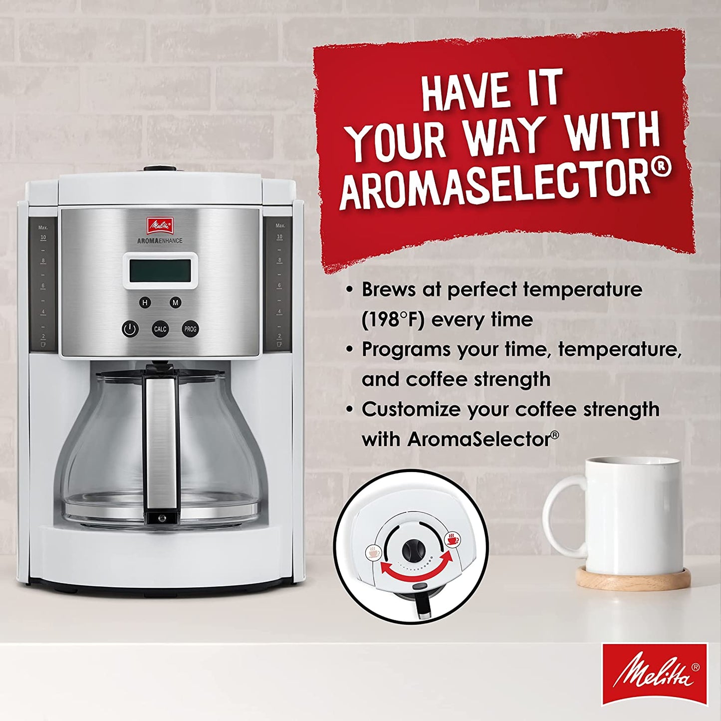 Melitta Aroma Enhance Drip Coffee Maker with Glass Carafe, 10 Cups - White (Like New)