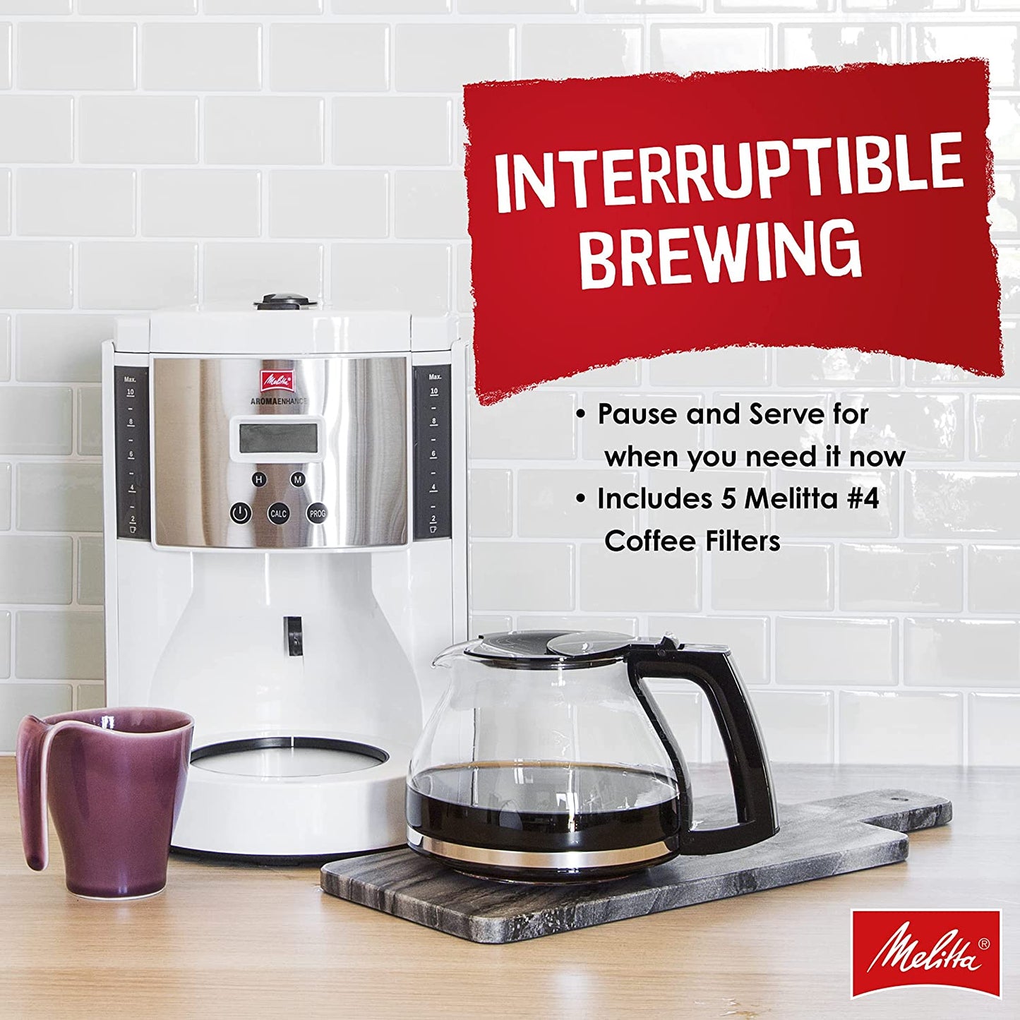 Melitta Aroma Enhance Drip Coffee Maker with Glass Carafe, 10 Cups - White (Like New)