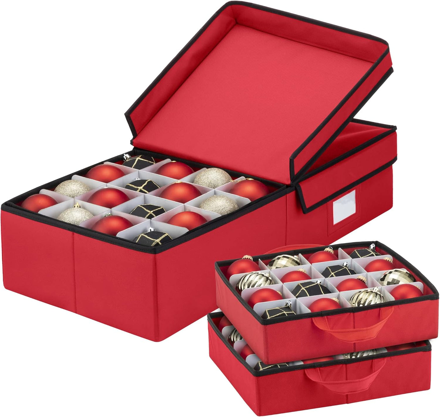 ZOBER 600D Oxford Fabric Christmas Ornament portable Storage Box With Trays, Red (New)