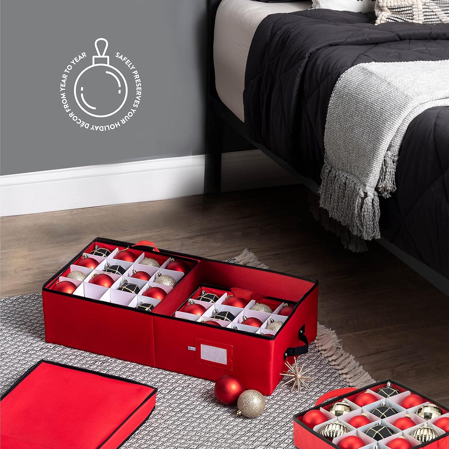 ZOBER 600D Oxford Fabric Christmas Ornament portable Storage Box With Trays, Red (New)