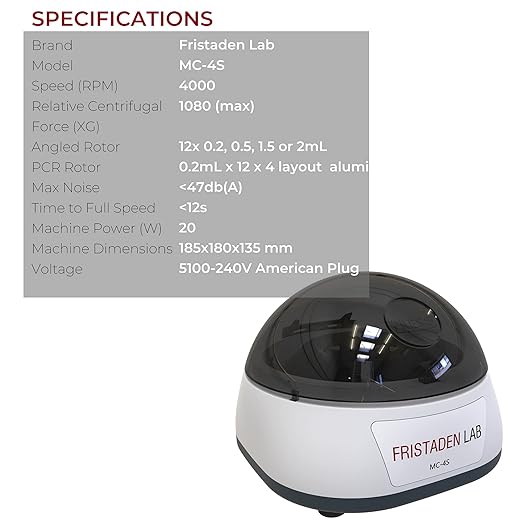 Fristaden Lab Micro Centrifuge 4000 RPM Mini Spinner w/12-Tube PCR Rotor for Lab (Used, No Retail Box)