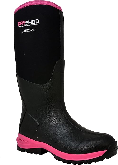 Dryshod Legend MXT Waterproof Rubber Boots for Womens, Size 7 - Black/Pink (New)