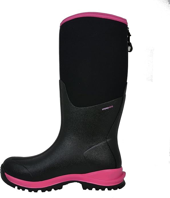 Dryshod Legend MXT Waterproof Rubber Boots for Womens, Size 7 - Black/Pink (New)