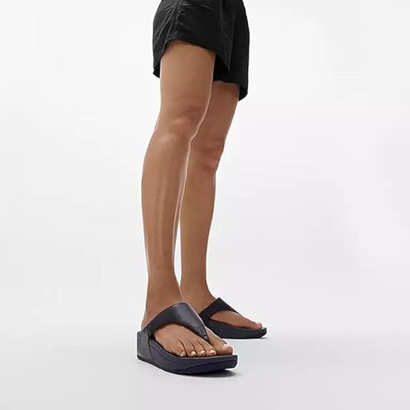 FitFlop Women's Lulu Shimmer Toe-Post Sandal, Slip-On Comfort, Size 6, All Black (Like New)