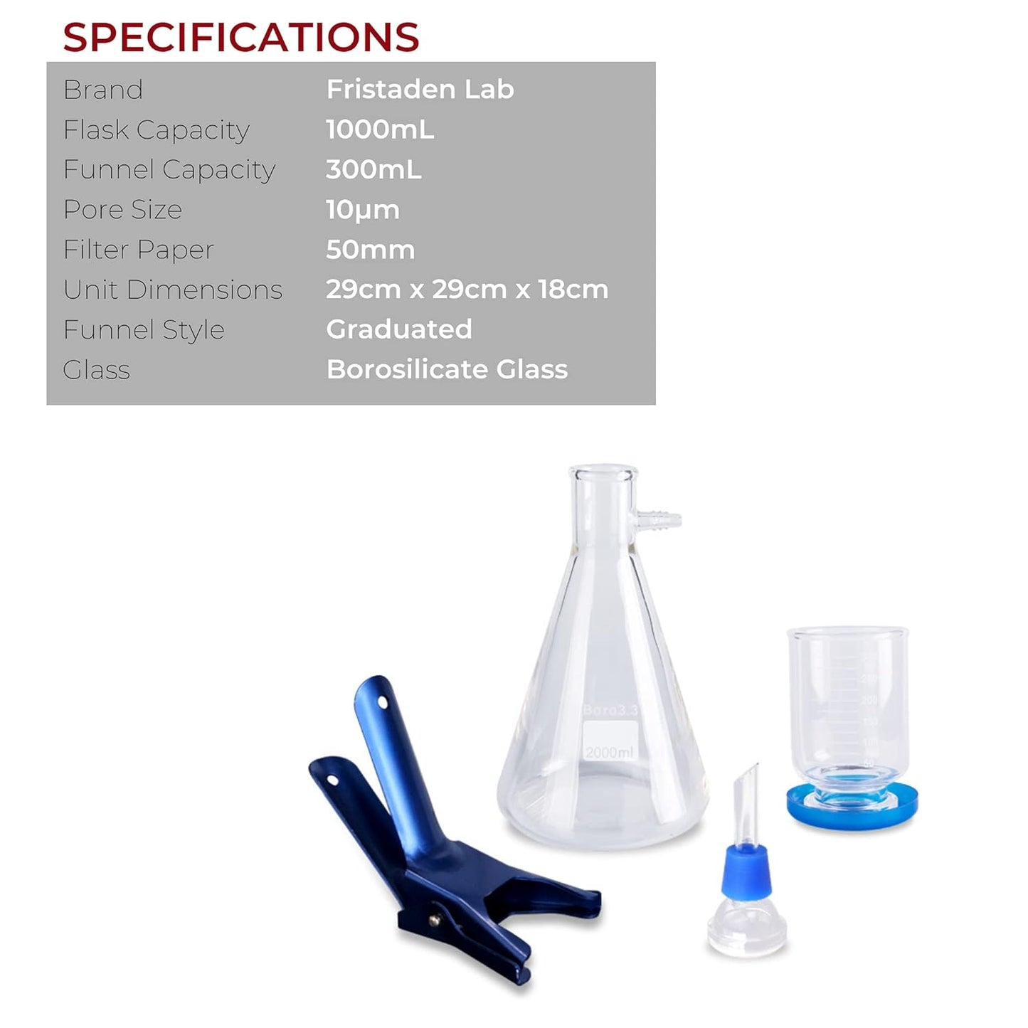 Fristaden Lab Vacuum Filtration Distillation Apparatus, 1000mL Filtering Flask (Like New)