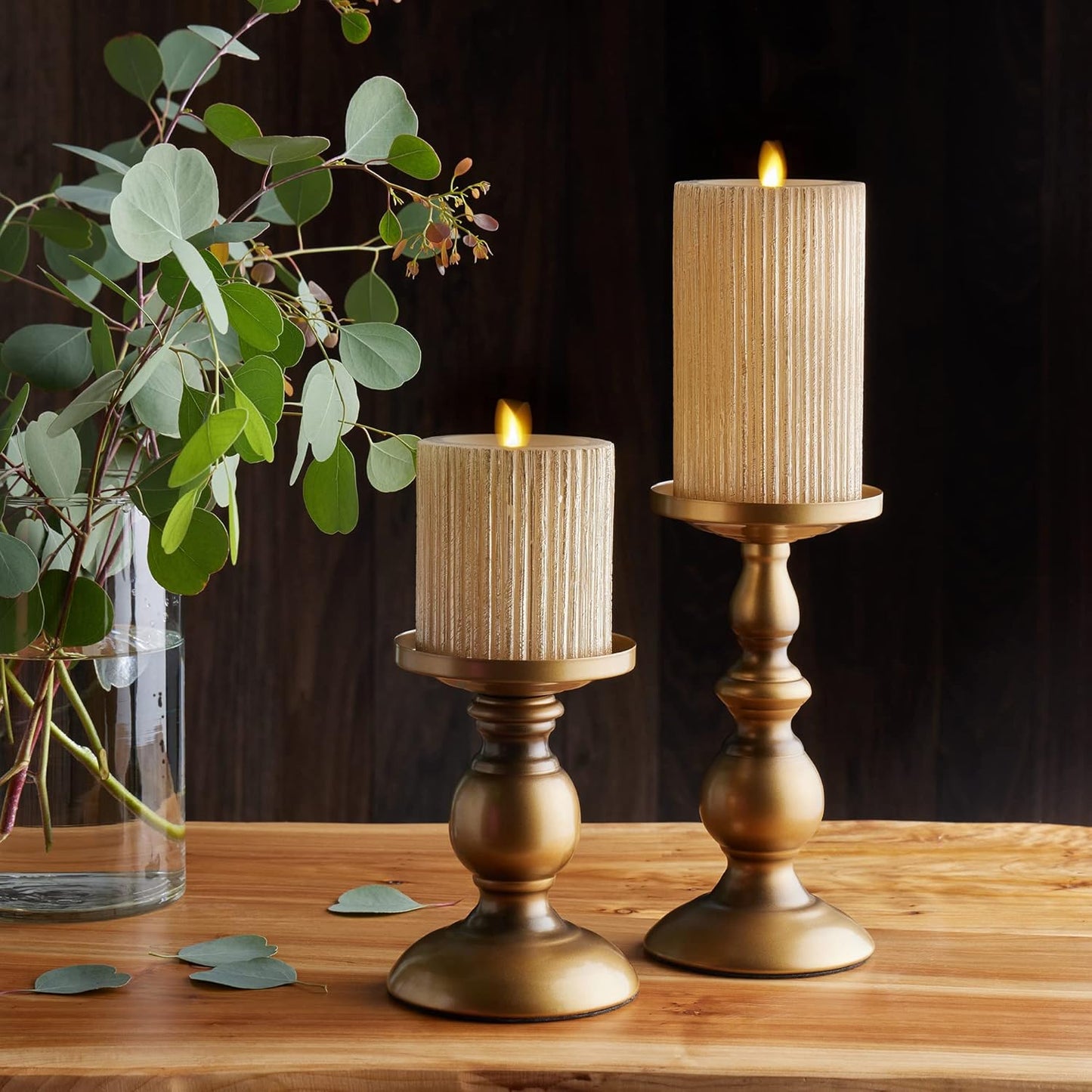Luminara Metallic Embossed Pillar Champagne Flameless LED Candle, Timer Function (Like New)
