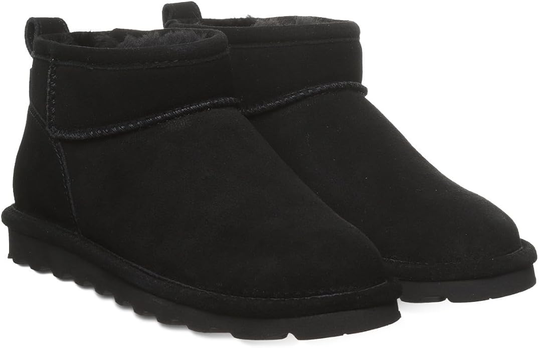 BEARPAW Women's Shorty Boot, 23.5cm Shaft, Rubber Sole Material, Black - Size 8 (Like New)