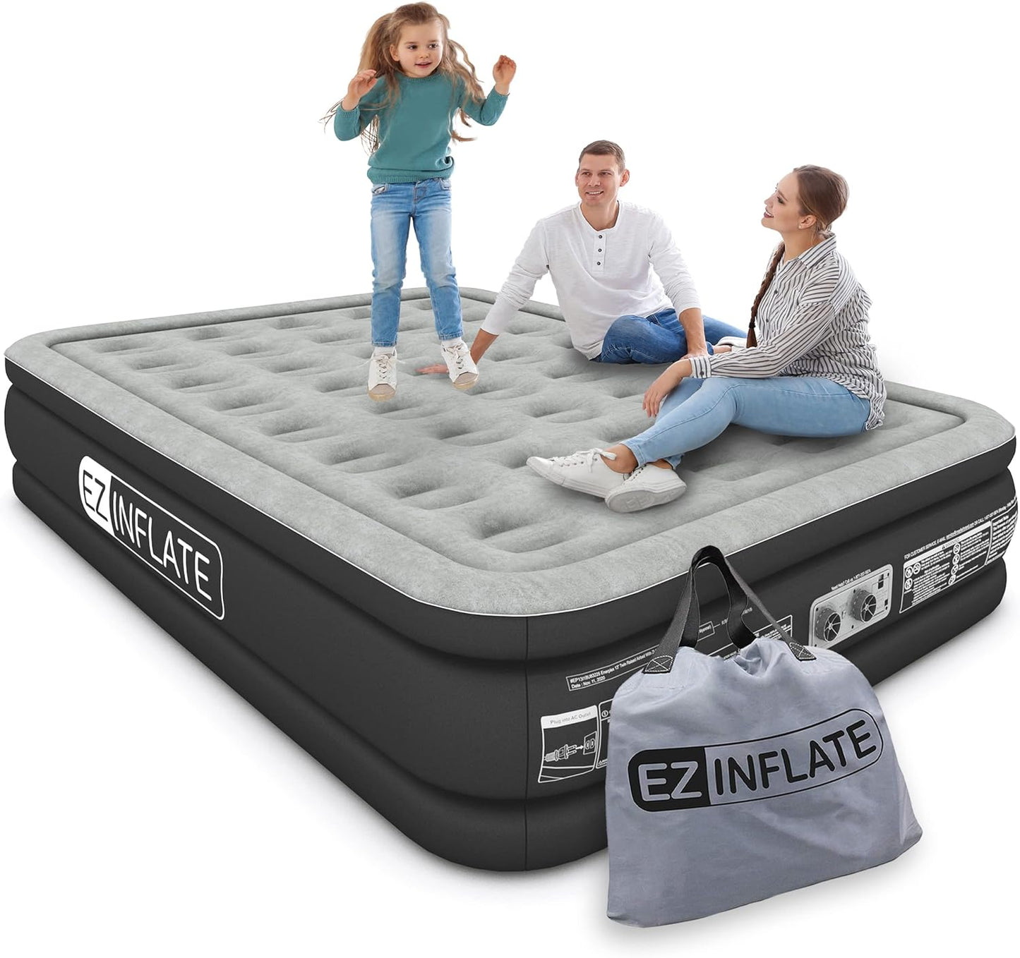 EZ INFLATE Portable Blow Up Double-High Inflatable Mattress for Travel/Home (Like New)
