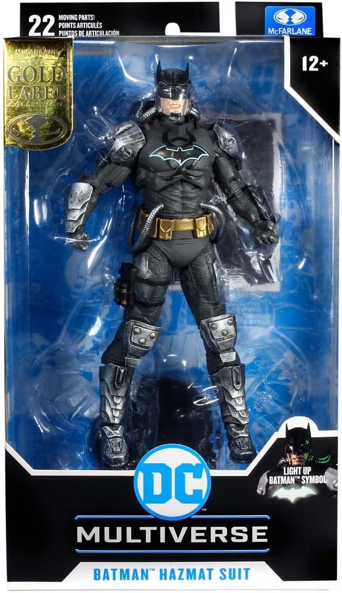 McFarlane DC Multiverse Batman Hazmat Suit 7" Figure w/ Light-Up Logo Gold Label (New, Damaged Retail Box)