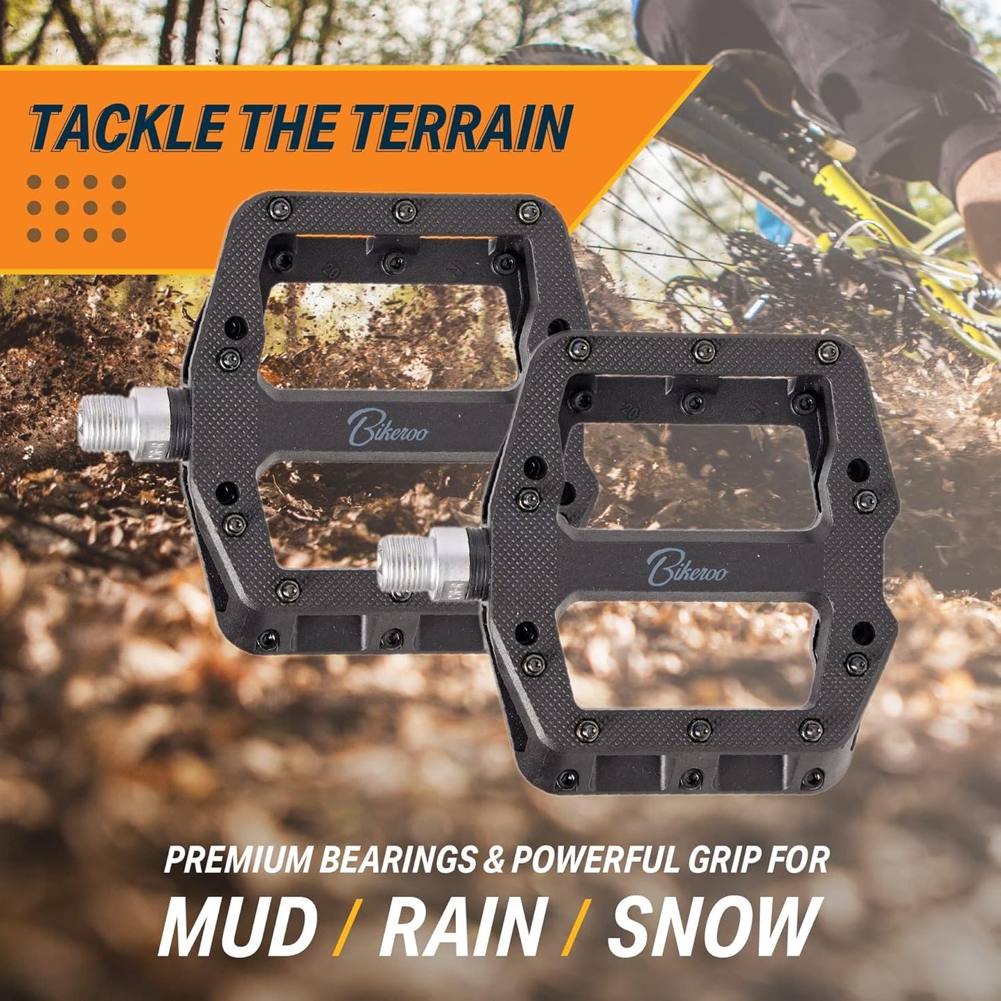 Bikeroo Nylon Mountain Bike Pedals - MTB Platform with Grip Pins, Navy, 9/16" (Used)