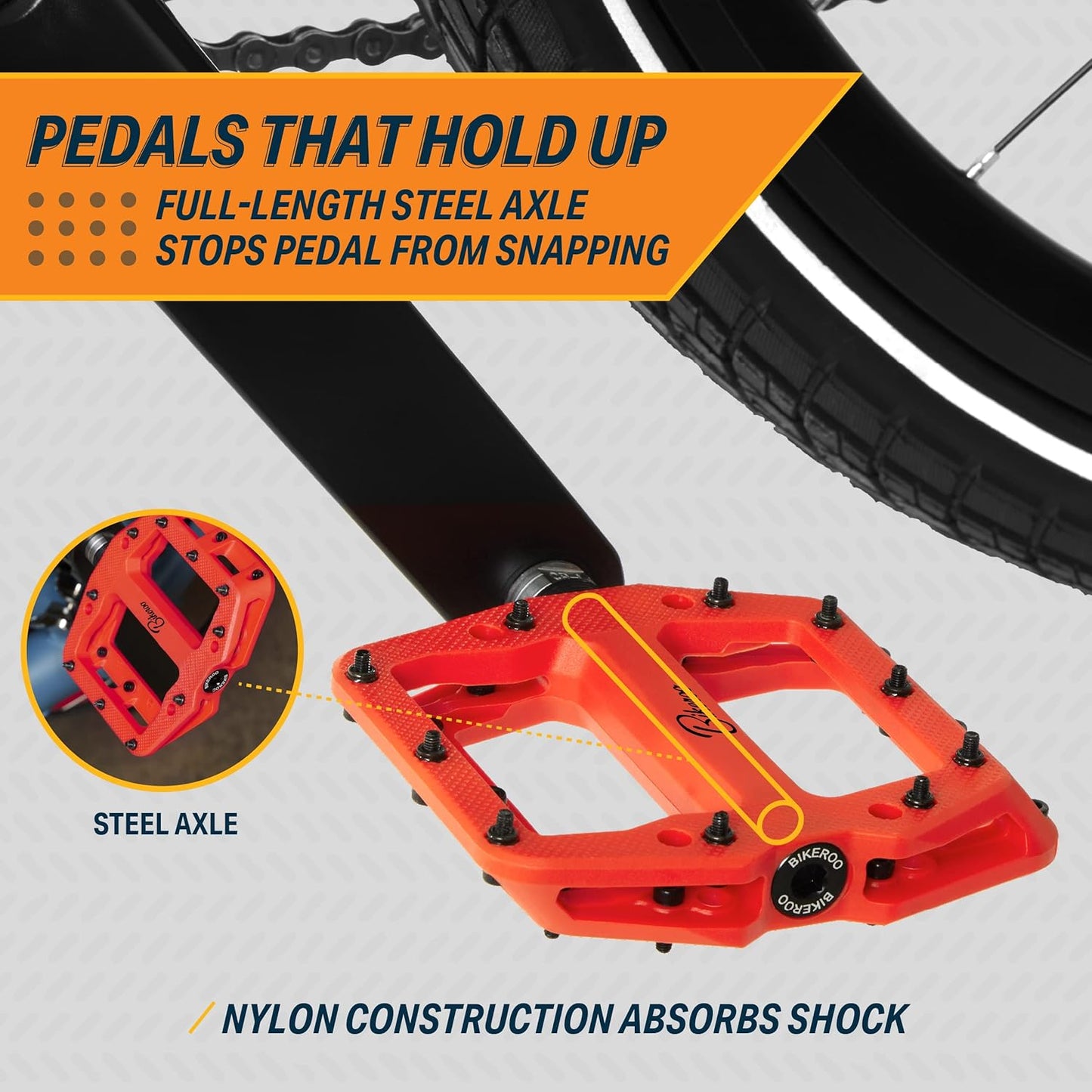 Bikeroo Nylon MTB 9/16" Mountain Bike Pedals with Grip Pins, MTB Platform (Used, No Retail Box)