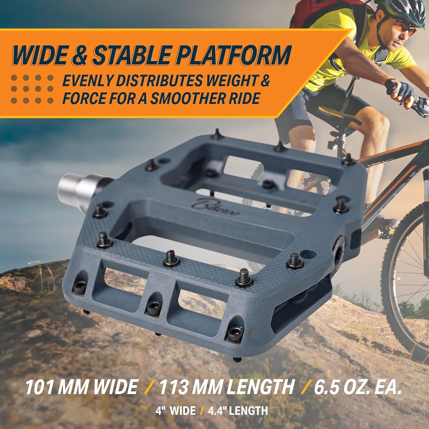 Bikeroo Nylon Mountain Bike Pedals - MTB Platform with Grip Pins, Navy, 9/16" (Used)
