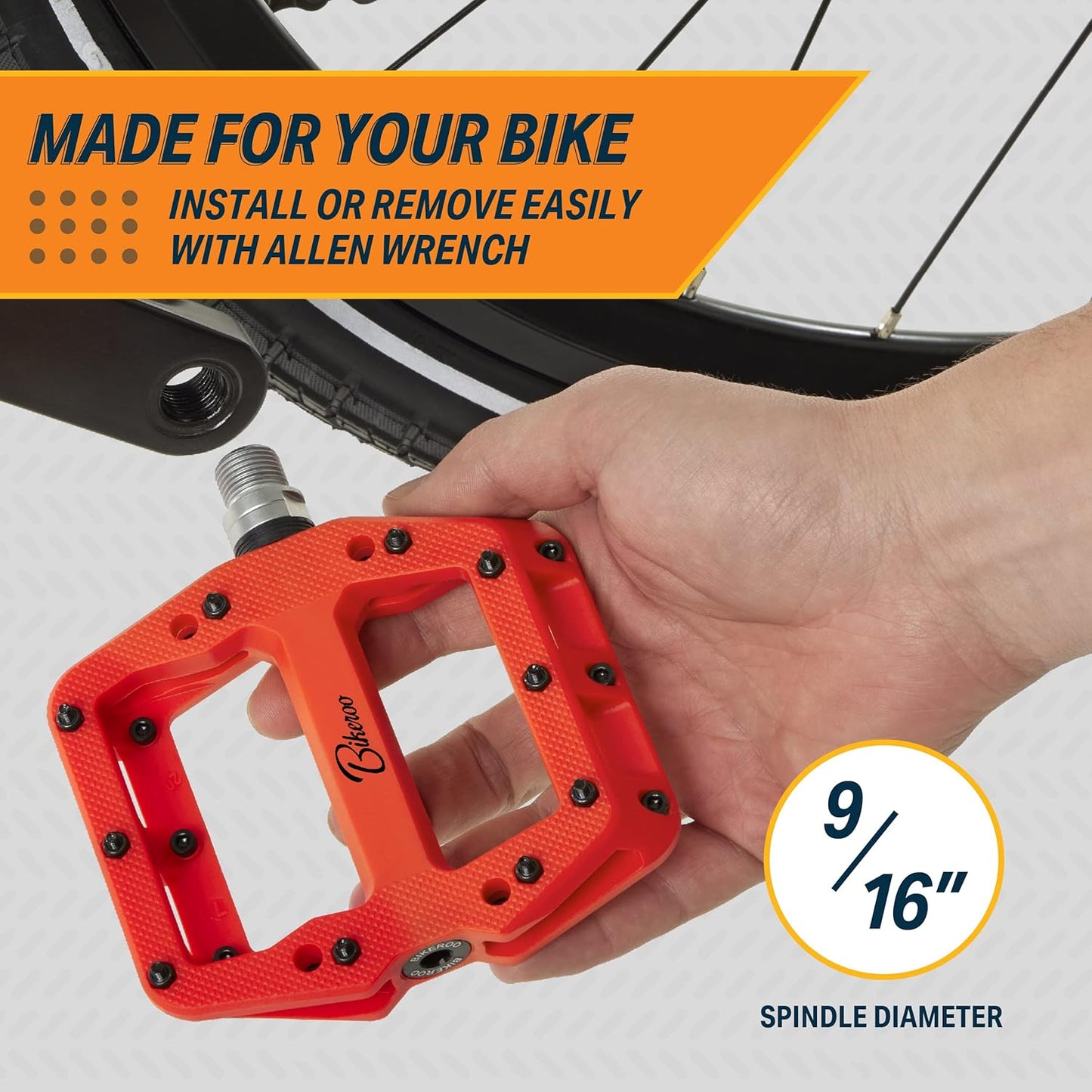 Bikeroo Nylon MTB 9/16" Mountain Bike Pedals with Grip Pins, MTB Platform (Used, No Retail Box)